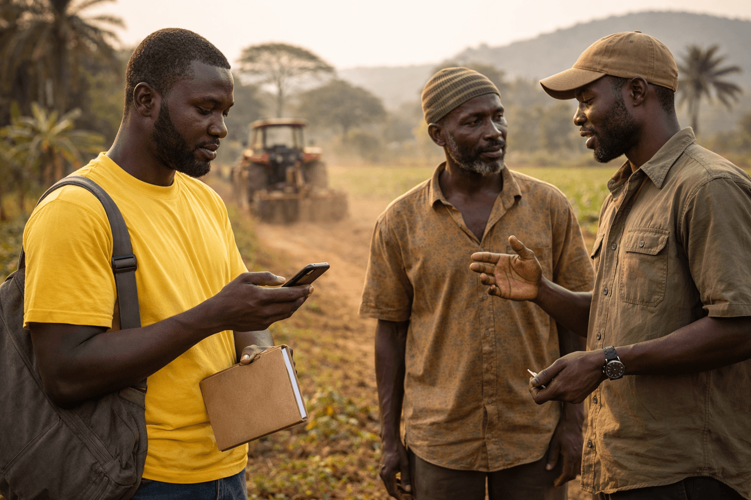 Field agent coordinating with farmers