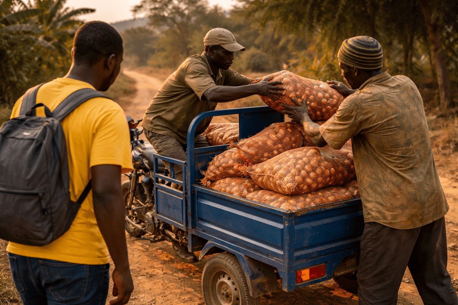 Service providers loading produce for transport