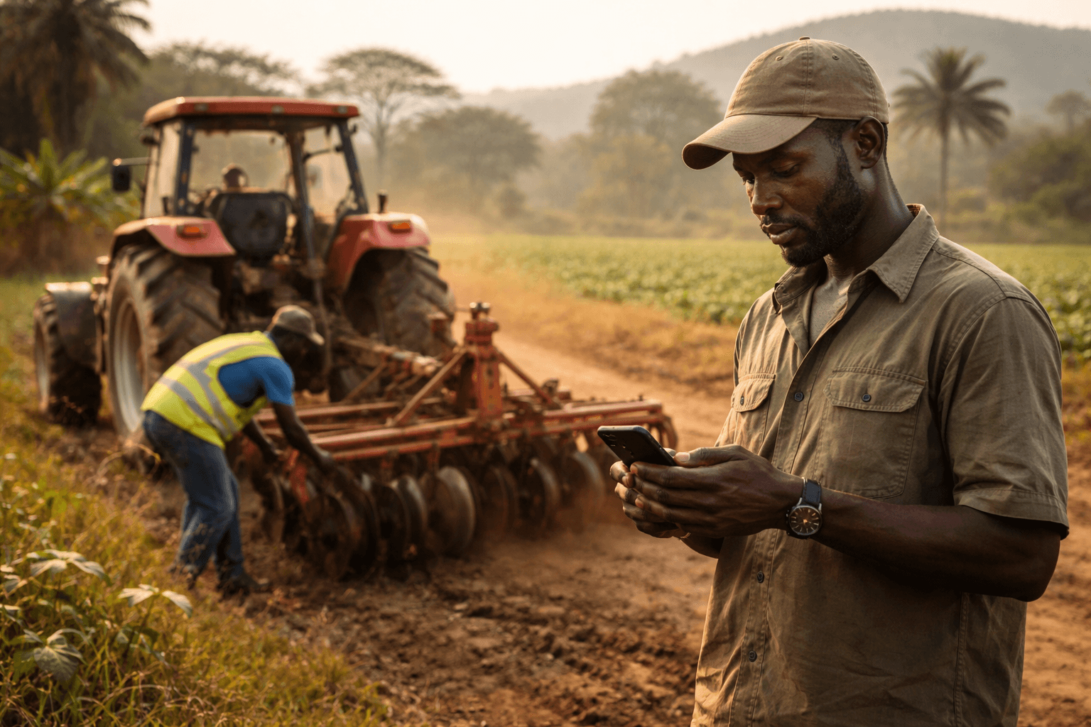 Mechanization service provider with equipment in a field setting